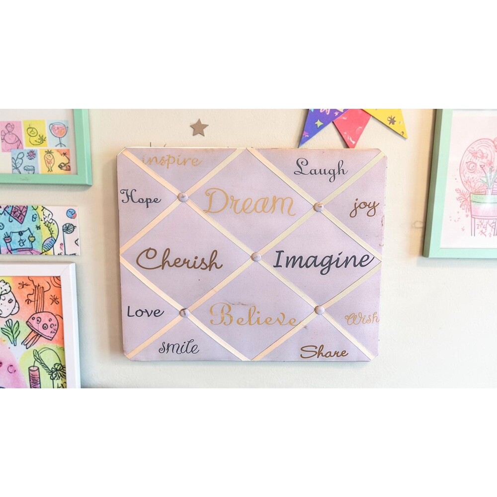 Lavender Fabric French Ribbon Photo Holder / Memo Board with Inspirational Words